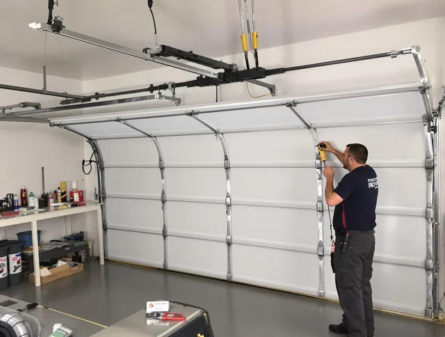 Somerset Garage Door Repair certified technician performing overhead door system repair in Somerset